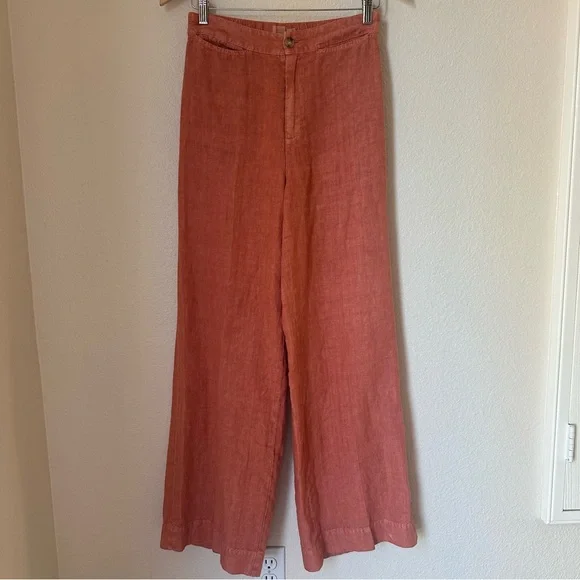 Faherty Sun Strider Linen Pants Wide Leg High Rise Womens Small Red Rock/Orange - Picture 3 of 13